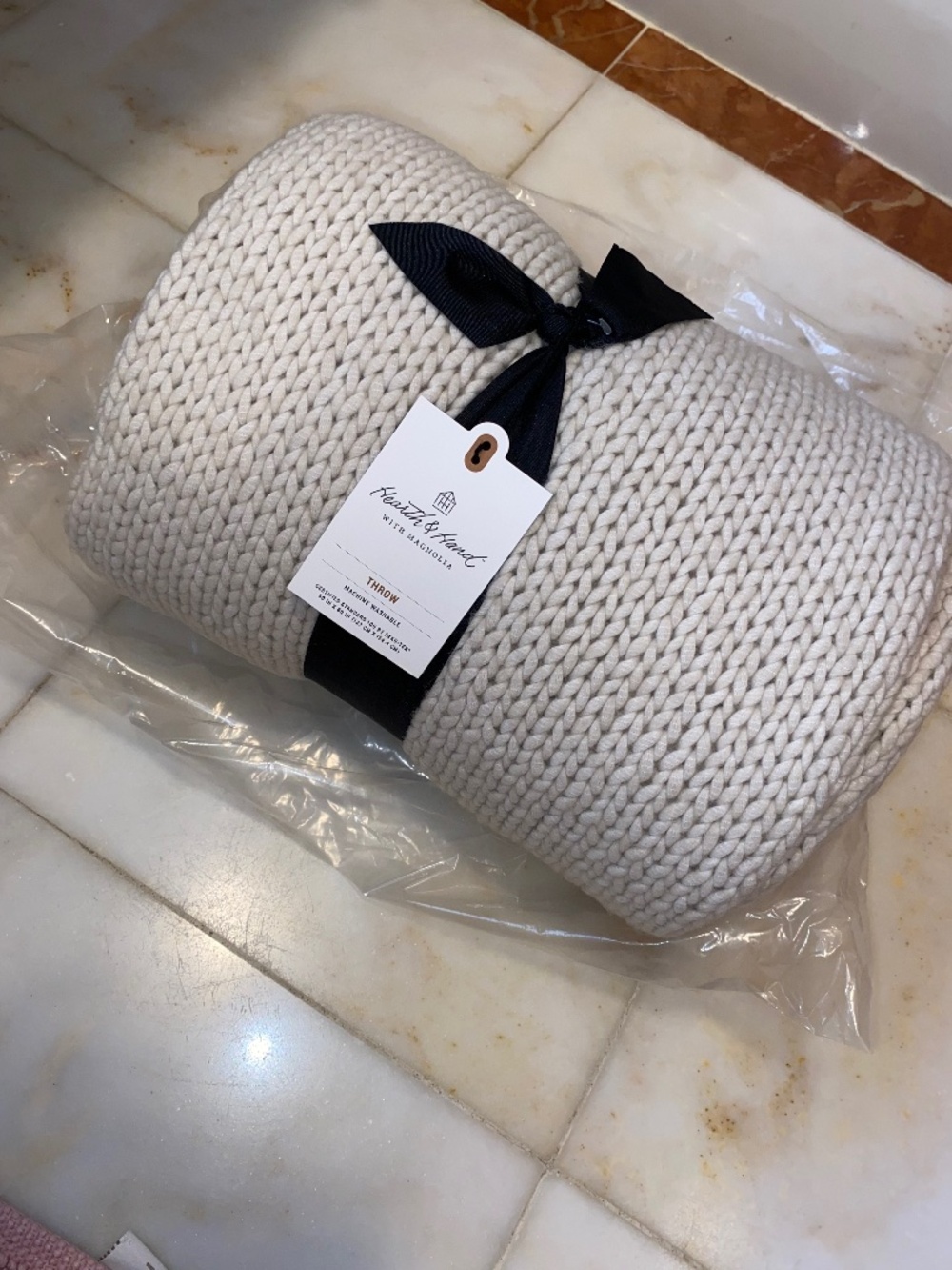 LAST ONE KNIT THROW BLANKET CREAM Hearth & Hand Magnolia White beige 50 x 60